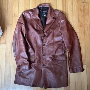 Coronet Leather Blazer Jacket Men L Brown Button Front Made in Canada